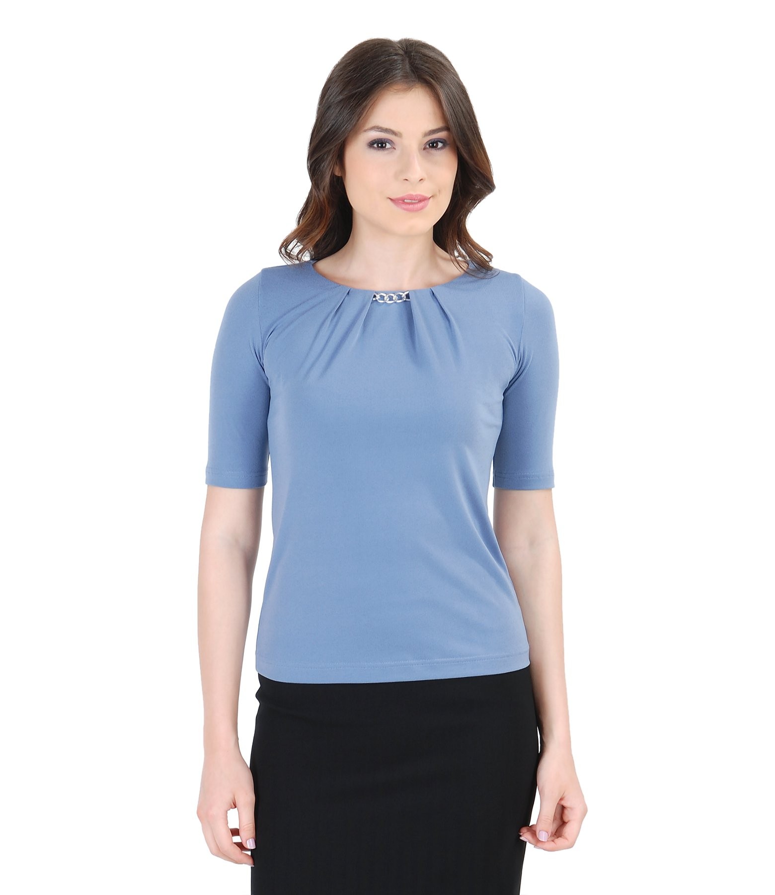 Jersey blouse with folds pastel blue - YOKKO