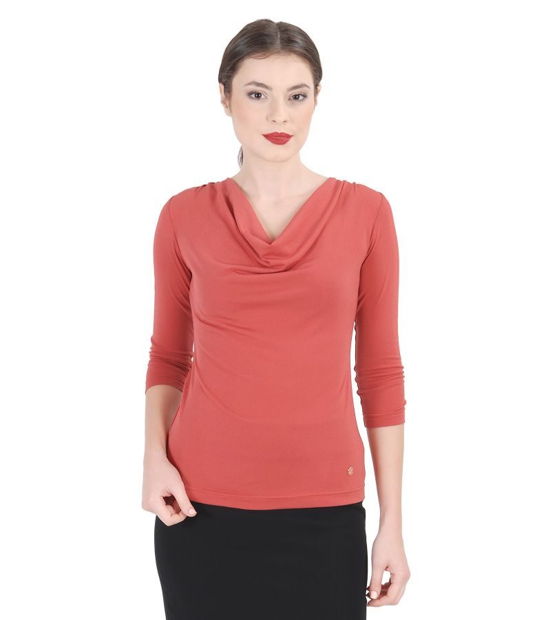 Jersey T Shirt With Folds Coral Yokko 5845