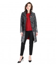 Printed fabric coat outfit with wool