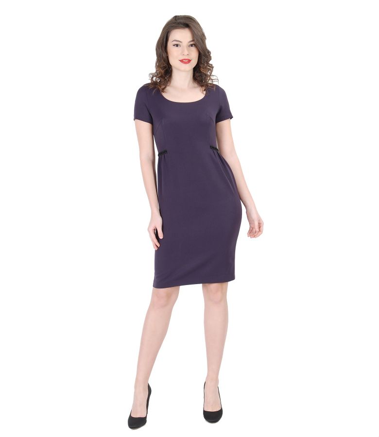 Elegant elastic fabric dress with folds and trimmings purple - YOKKO