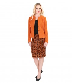 Women outfit with loops jacket and velvet brocade skirt