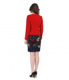 Women outfit with loops jacket and velvet brocade dress