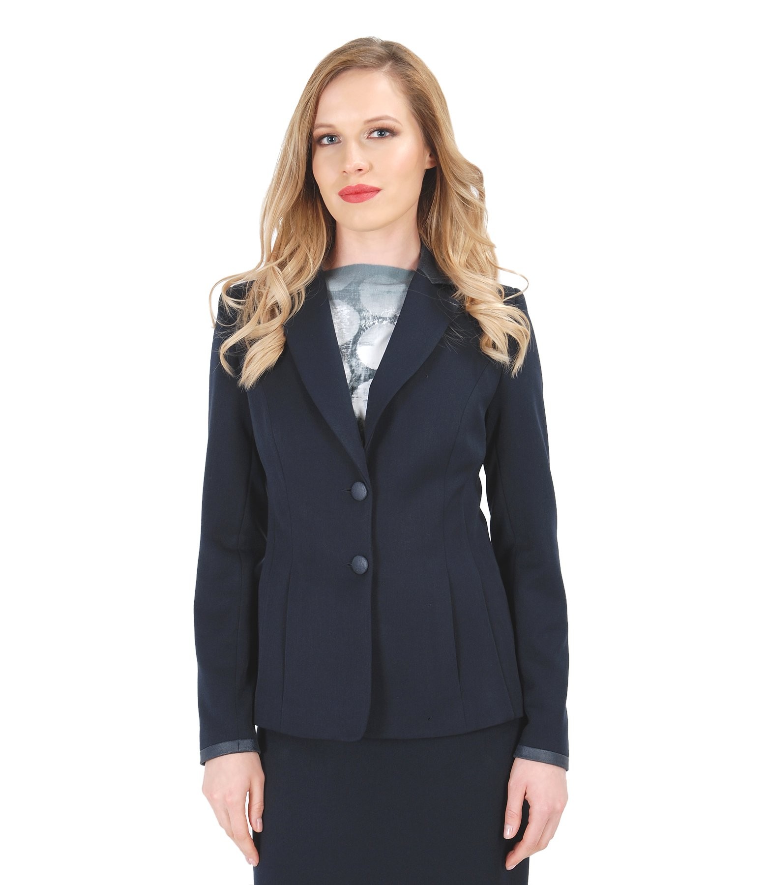 Office jacket with pockets and faux leather trim dark blue - YOKKO