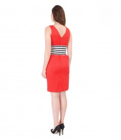 Textured cotton dress with printed with stripes belt