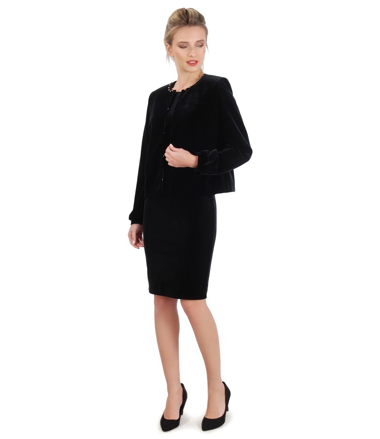 Dress and jacket made of black elastic velvet - YOKKO