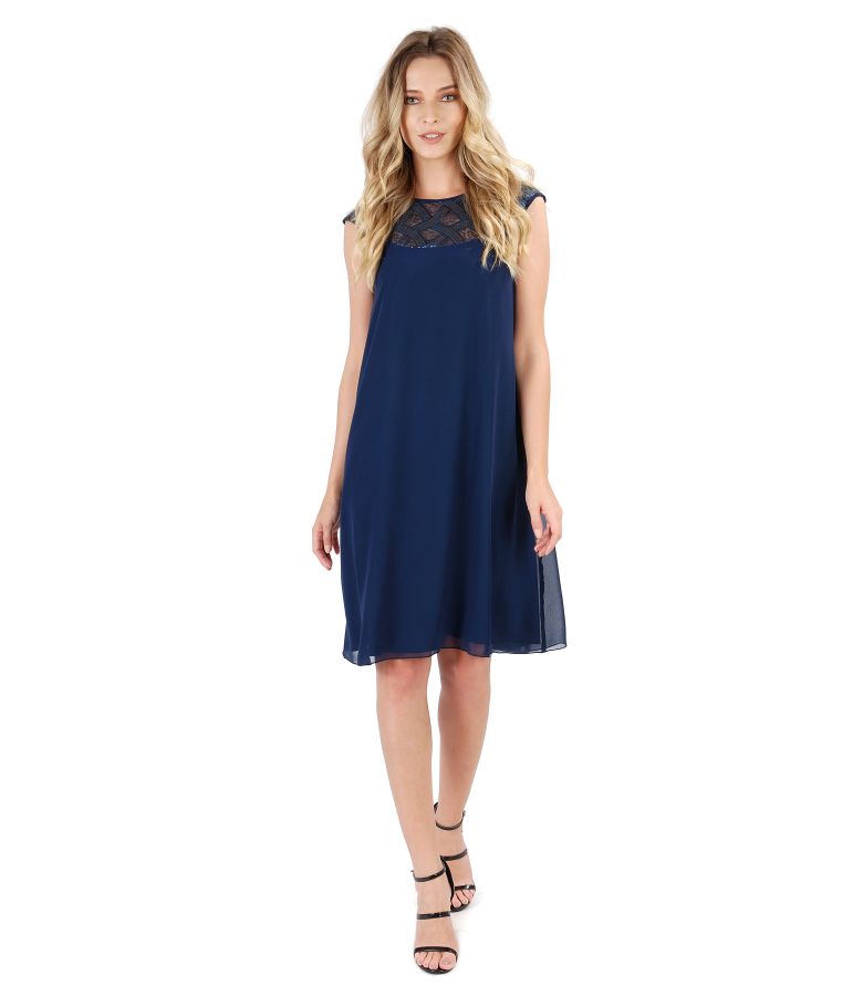 Flaring dress with trim navy blue - YOKKO