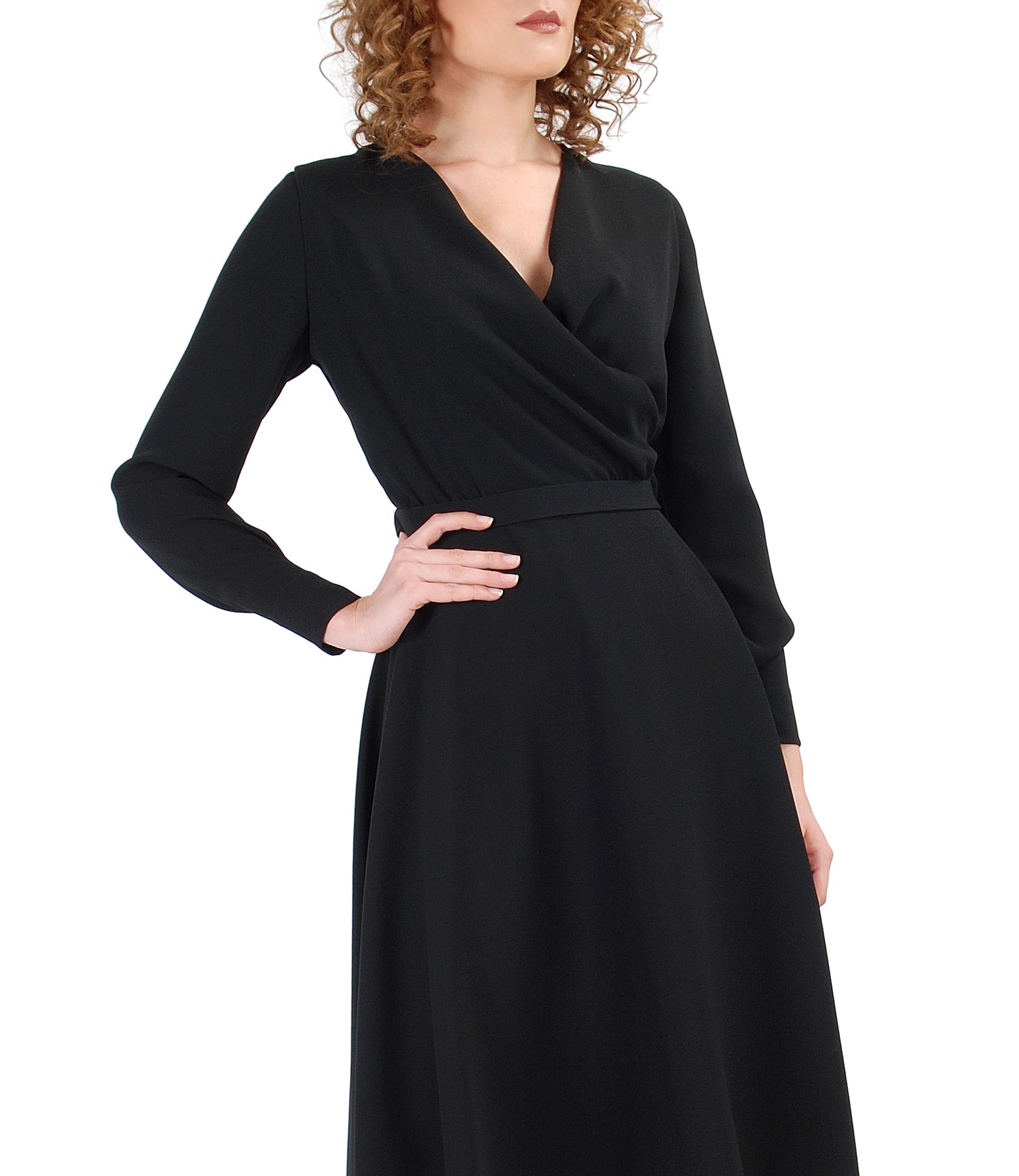 Crepe dress with long sleeves black - YOKKO