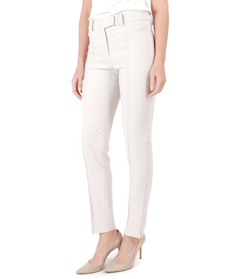 Office pants made of elastic with stripe sewn on front beige - YOKKO