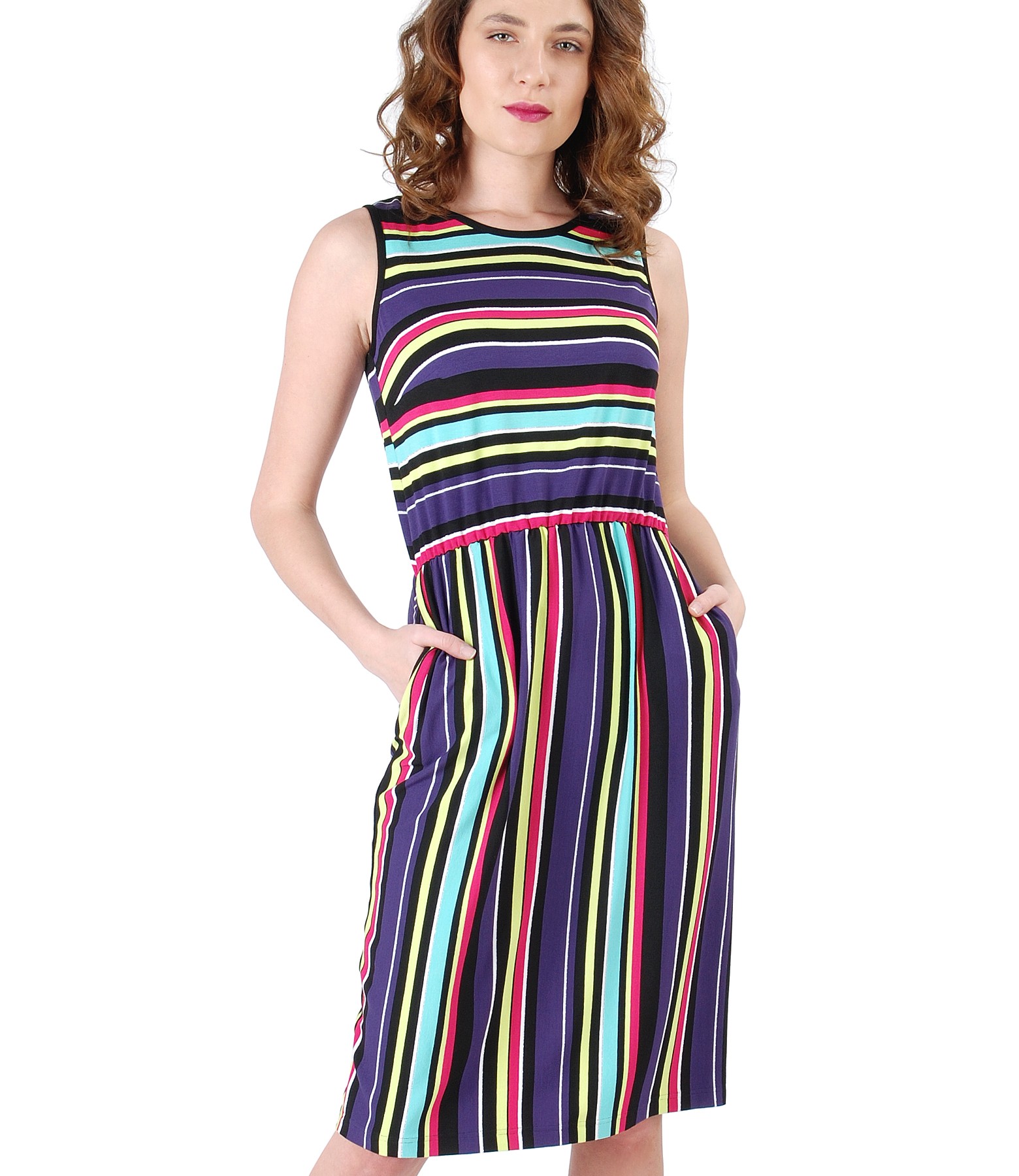 Viscose dress printed with stripes print - YOKKO