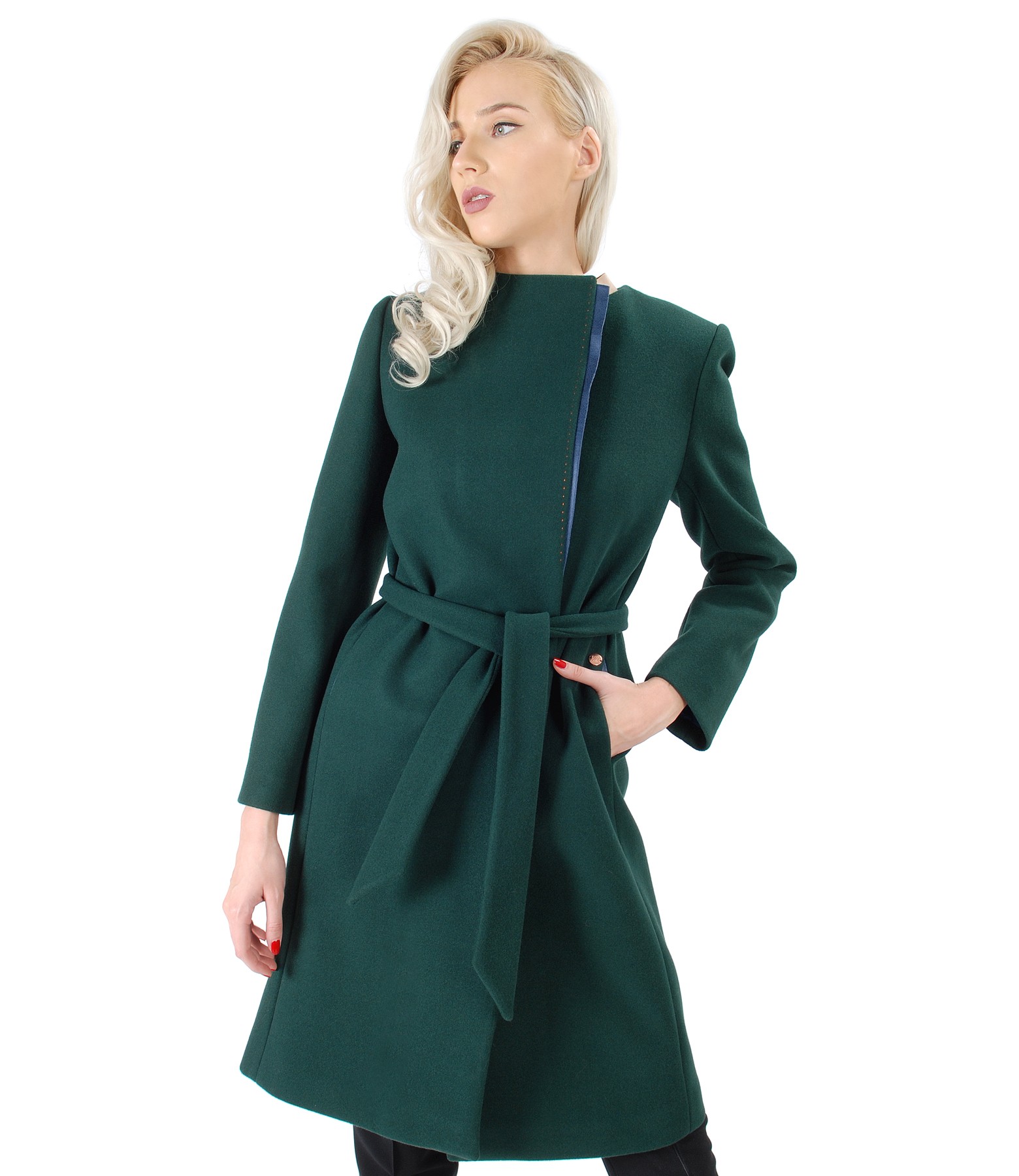 Coat made of thick elastic fabric with cord green - YOKKO