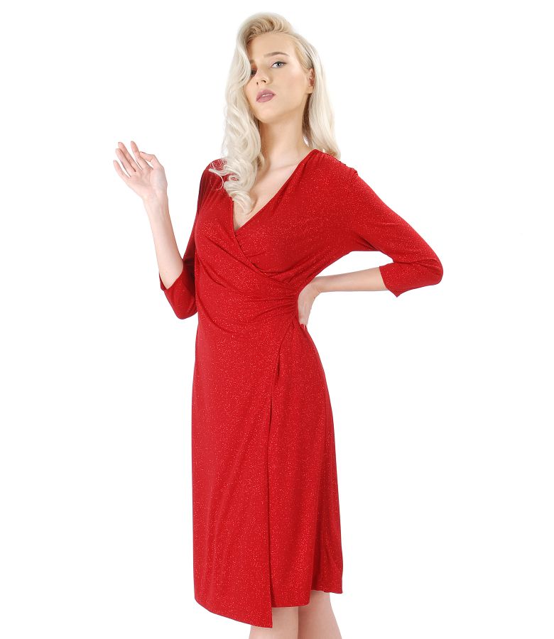 Elastic jersey dress with glossy effect red - YOKKO
