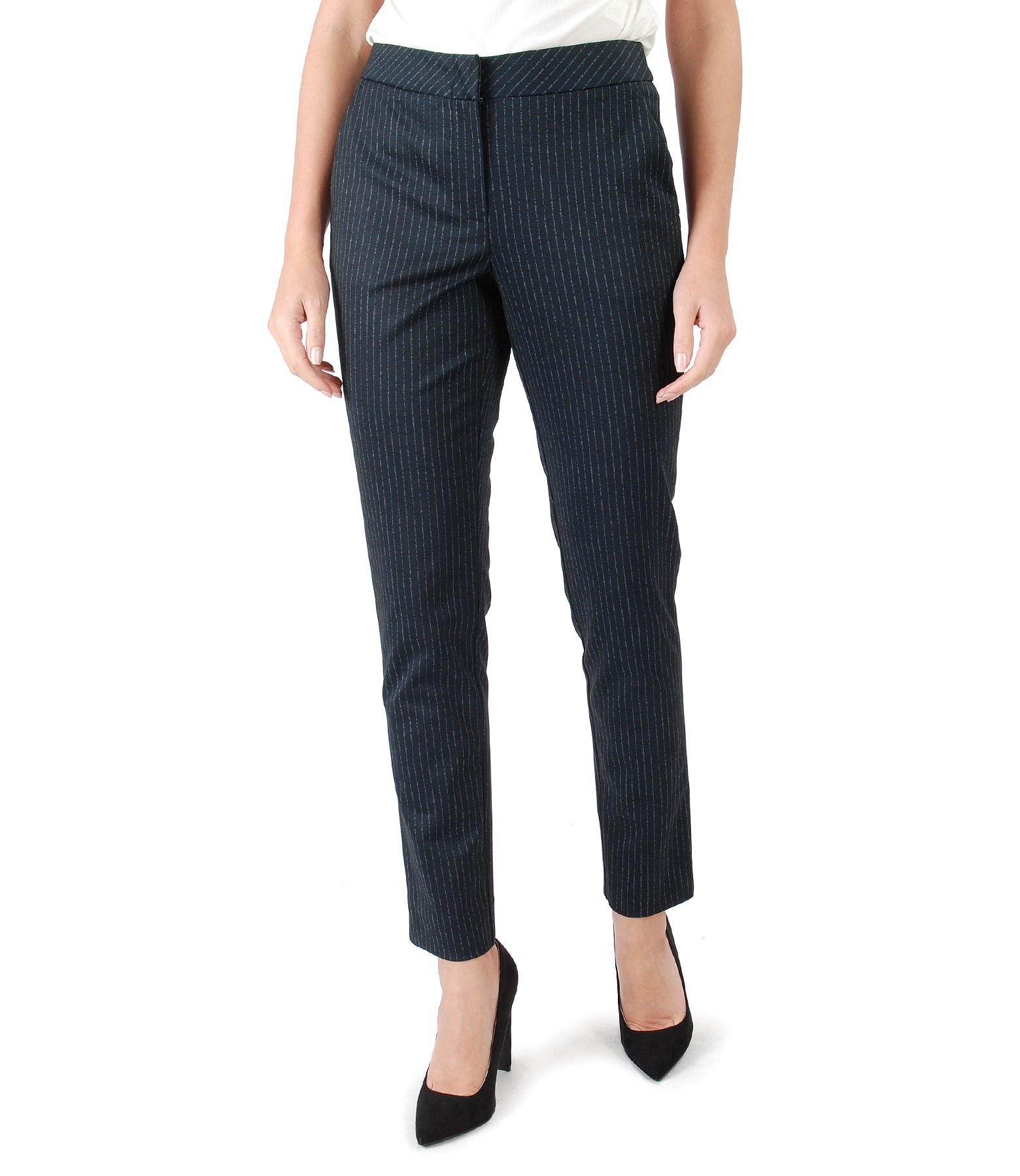 Trousers made of thick elastic jersey with stripes petrol grey - YOKKO