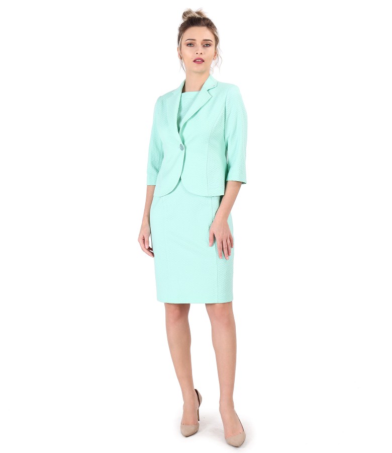Office suit with jacket and midi dress made of textured cotton - YOKKO