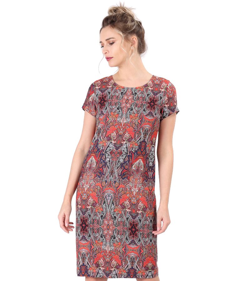 Viscose dress printed with floral motifs coral red - YOKKO
