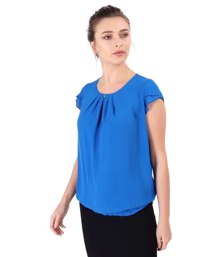 Elegant blouse with front folds safire blue - YOKKO