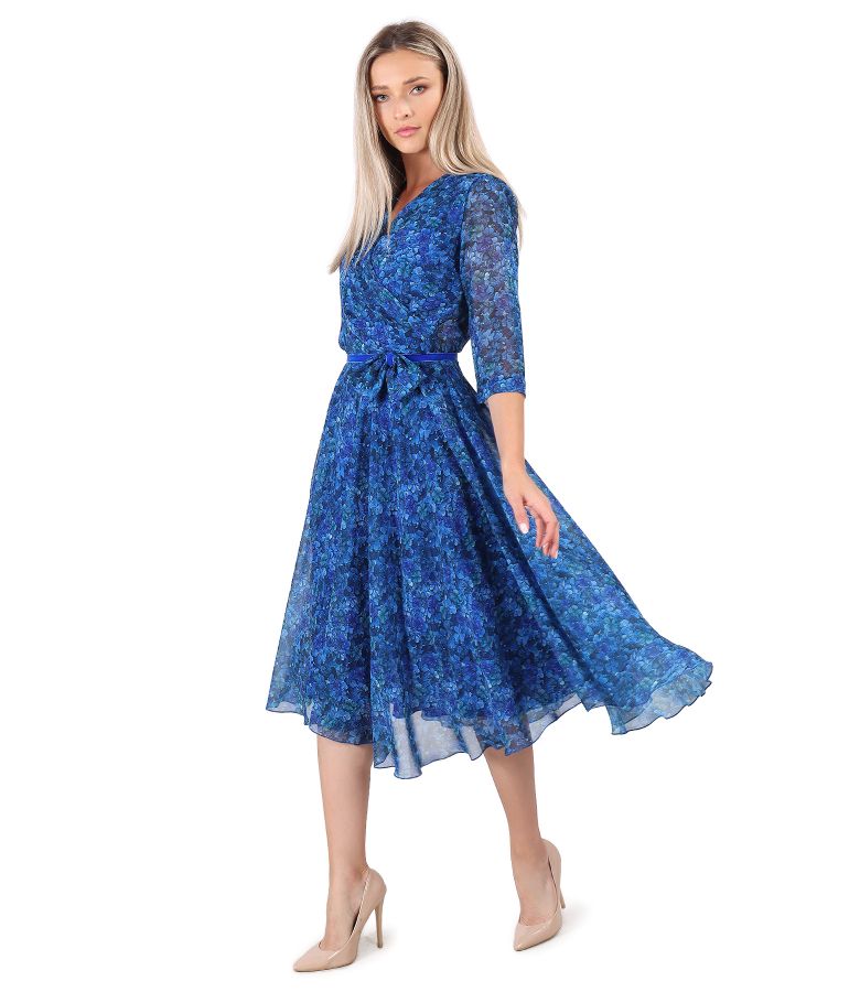 Printed veil elegant dress blue - YOKKO
