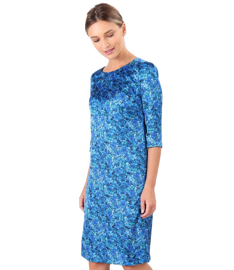 Casual satin dress printed with floral motifs blue - YOKKO