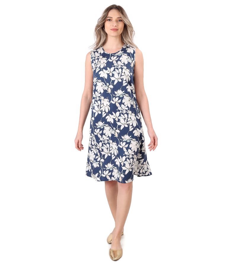 Casual dress made of tencel printed with floral motifs navy blue - YOKKO