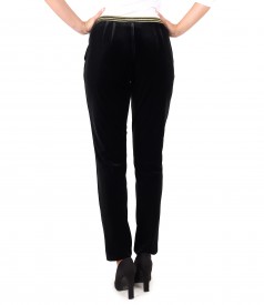 Black elastic velvet pants with elastic at the waist