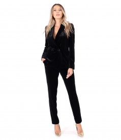 Black elastic velvet pants with elastic at the waist