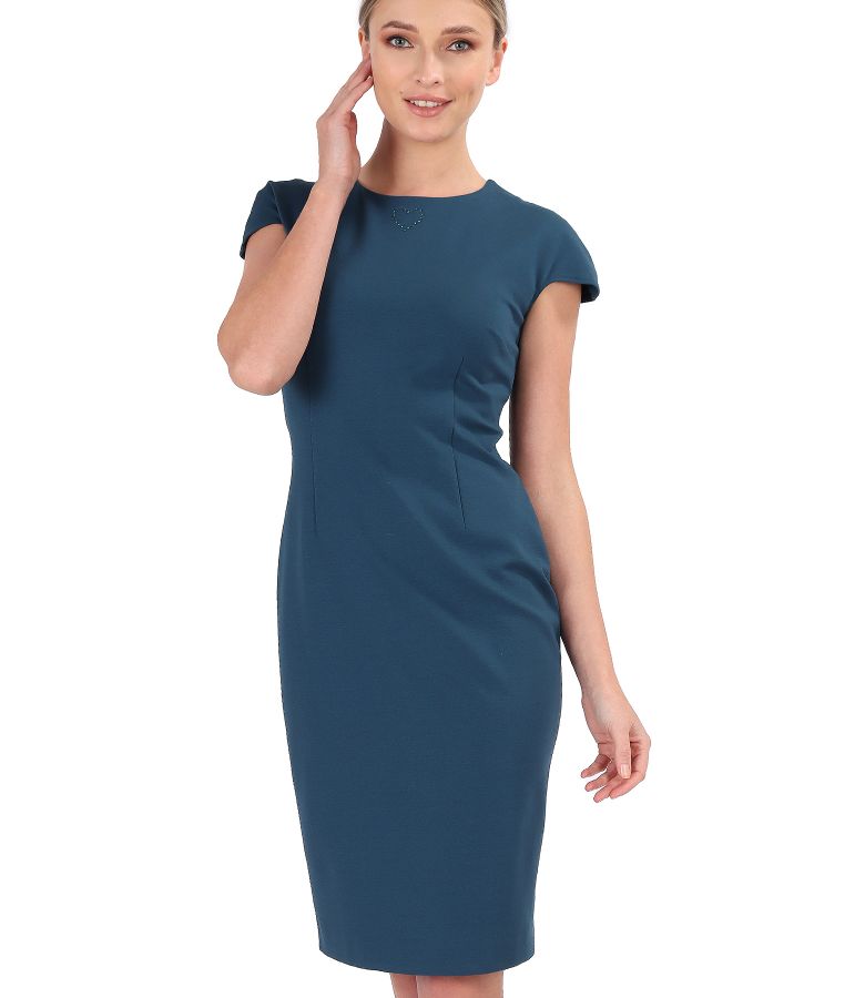 Elegant dress made of thick elastic jersey oil blue - YOKKO