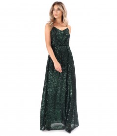 Long sequined dress with straps