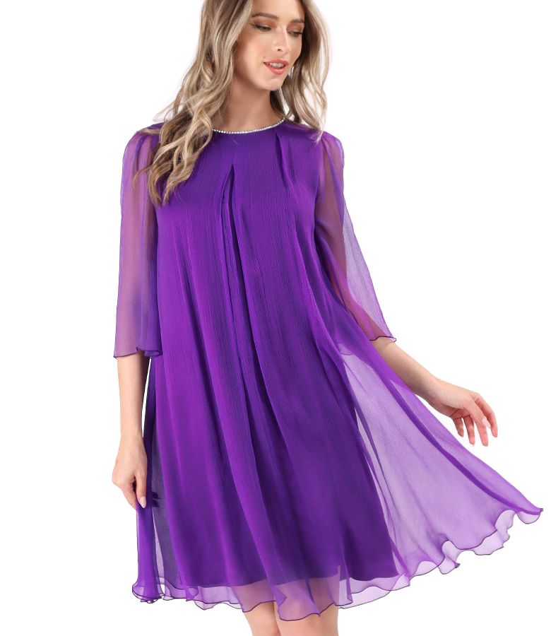 Silk dress with crystals inserts on decolletage purple - YOKKO