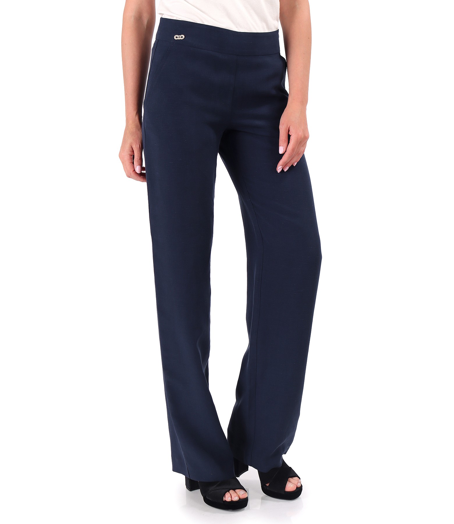 Casual tencel and linen pants navy blue - YOKKO