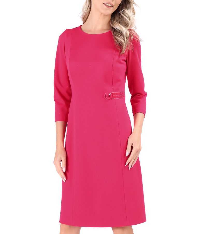 Flared office dress made of textured fabric with viscose