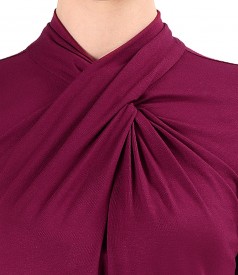 Elastic viscose jersey blouse with pleats at the neckline