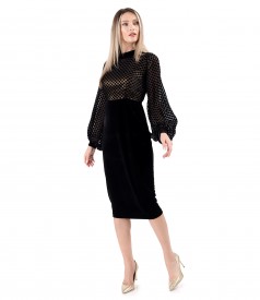 Midi cocktail dress with velvet skirt