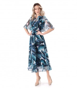 Printed soft veil midi dress with wide sleeves