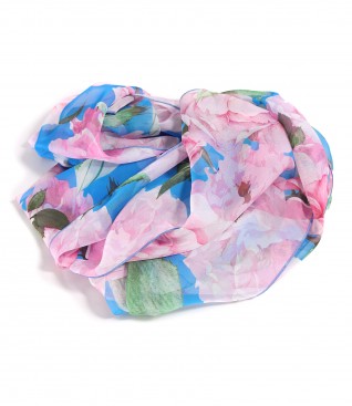 Digitally printed soft veil scarf with floral motifs