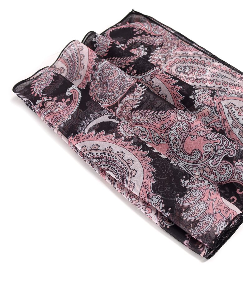 Digitally printed soft veil scarf with paisley motifs