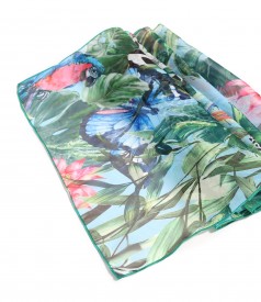 Digitally printed soft veil scarf with floral motifs