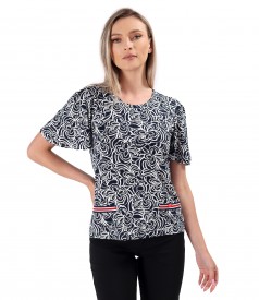 Elastic jersey blouse with wide sleeves and decorative band
