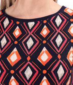 Elastic jersey blouse printed with geometric motifs