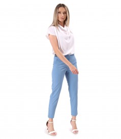 Loose ankle pants made of tencel with cotton