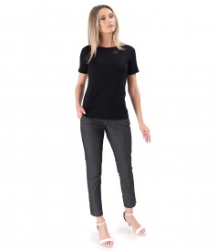 Elastic jersey blouse with short sleeves