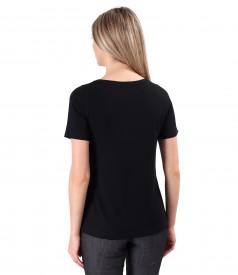 Elastic jersey blouse with short sleeves