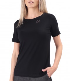 Elastic jersey blouse with short sleeves