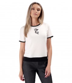 Elastic jersey blouse with contrasting trims