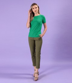 Elastic jersey blouse with cotton pants