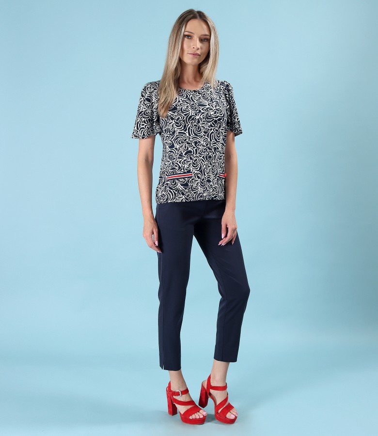 Casual outfit with Tencel pants with cotton and elastic jersey blouse