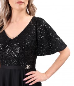 Midi dress with bodice and wide sleeves made of sequins