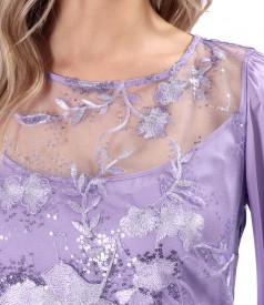 Sequin lace cocktail dress with floral motifs