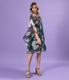 Butterfly dress made of digital printed soft veil with floral motifs