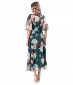 Printed soft veil midi dress with wide sleeves