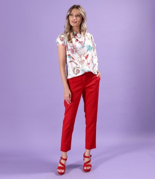 Viscose blouse with silk and ankle pants