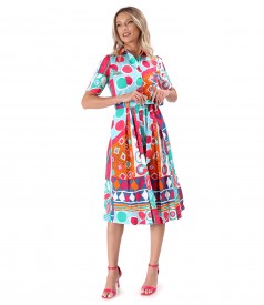 Shirt-type dress made of printed elastic cotton